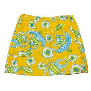 Lilly Pulitzer Vintage White Label Girls Yellow Skirt With Fun Bear & Floral Pri
